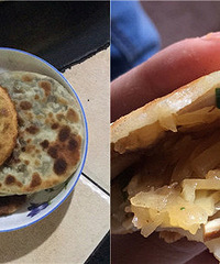 大锅灶油煎烧饼 就是火候没控制好