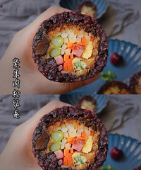 有颜又有料的紫米肉松饭卷 敲好看!