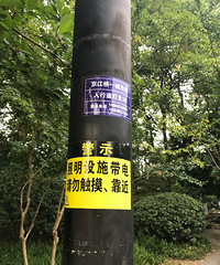 濮家运河公园的电线杆带电?这人来人往的很吓人啊!