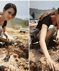 昆凌蹲地玩模型“领口太低” 无心一弯腰…