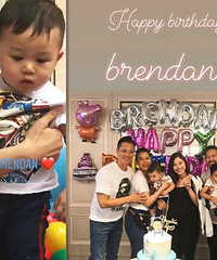 胡杏儿夫妇为儿子庆生, 这个呆萌样太可爱