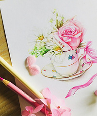 绘制一段下午花茶时光,彩铅绘画教程,午后花茶