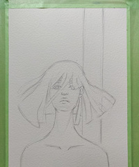 今日份水彩画————蓝色背景下的小姐姐