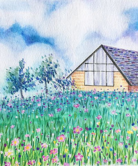 如何用?#26159;?#24555;速画风景,花田小屋