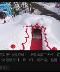 现实版“冰雪婚礼” 滑雪场员工大婚 同事准备“雪屋婚房”