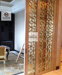定制不锈钢屏风隔断玫瑰金钛金中式玄关酒店客厅金属花格镂空雕花