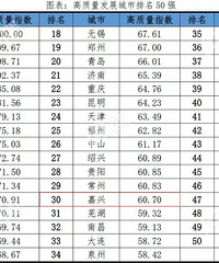 中国高质量发展城市排名50强 嘉兴位列30名!