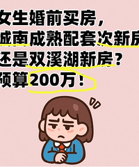 城南成熟配套次新房vs双溪湖新房!预算200万!女生婚前...