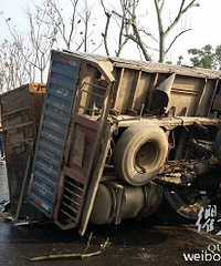 衢州一运鱼车侧翻 道路半幅封闭