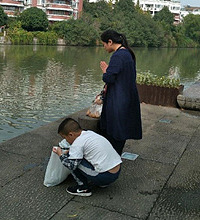 柯水园有人放生鱼 南方人真有钱