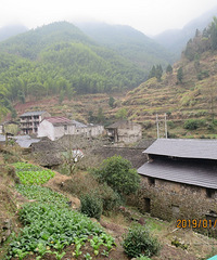 腊八节的黄岩仙居边界山村雾中穿行