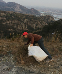 见圾行事,捡拾游客在白峰山景区丢弃的白色垃圾