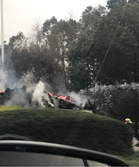 早上7点台州大道靠近市府大道段路,一辆货车起火