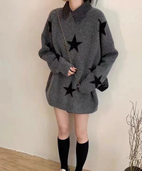 Givenchy五角星提花做旧牛仔领加厚毛衣