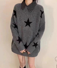 Givenchy五角星提花做旧牛仔领加厚毛衣