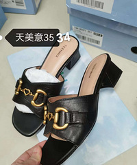 天美意专柜正品牛皮拖鞋34,35码