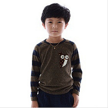 韩国新款 猫头鹰图案儿童宝宝男童装打底衫长