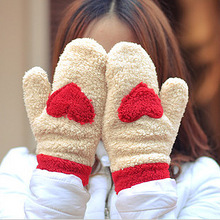 2012韩版加厚毛绒手套 可爱心形手套女 保暖全