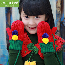 韩国kocotree加厚羊羔绒男女儿童手套秋冬款潮