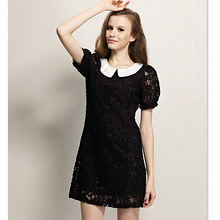 2013新款娃娃领蕾丝连衣裙 修身韩版短袖连衣