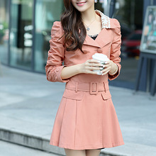 2013新款秋装韩版长袖女风衣 甜美裙摆型修身