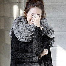 2013新品韩版秋冬季粗毛线超长加厚女款撞色