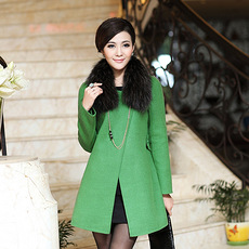 missdaling斗篷型双狐狸毛领羊绒羊毛羊驼绒女