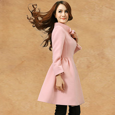 向日葵女子 2012韩国立领毛呢外套大衣-白色黑