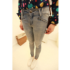 七格格 女式低腰阔腿裤 时尚长裤宽松破洞牛仔