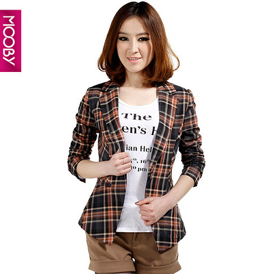 正品新款秋装女装修身韩版格子小西装女外套休