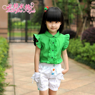 『米修米修童装』2012夏装小飞袖衬衫中大女