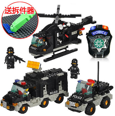小鲁班积木/乐高式/环保塑料拼插积木/新款特警警察/儿童益智玩具