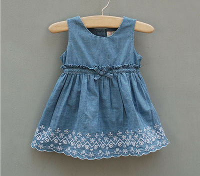 婴幼儿童夏装 外贸原单全棉女童牛仔镂空裙 宝