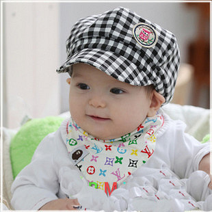 春夏秋款韩国儿童鸭舌帽 格子有檐六角帽 宝宝