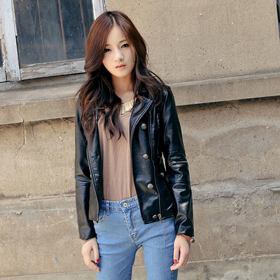 艾尔帕仙奴 2012秋款外套斜拉链机车服翻领黑