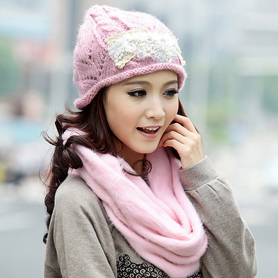 Siggi 甜美蕾丝蝴蝶结毛线帽帽子女冬天韩版秋