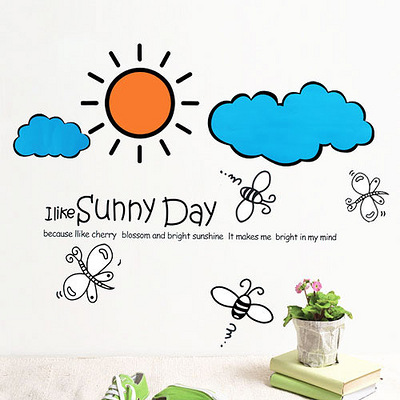 三代可移除墙贴纸 儿童房教室布置贴画 卧室卡通墙壁纸 sunnyday