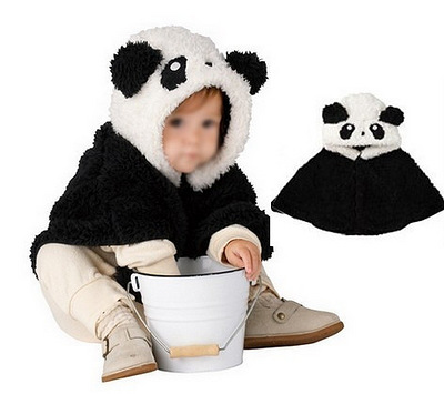 huobii婴儿披风秋冬款可爱熊猫造型夹棉三层加