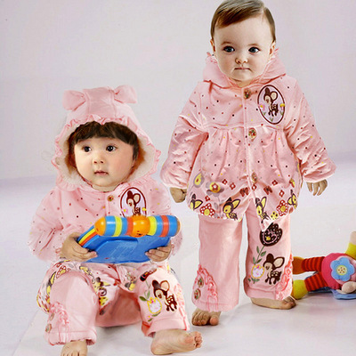 OOBCC婴儿衣服 女 0-1岁宝宝冬装棉衣套装 加