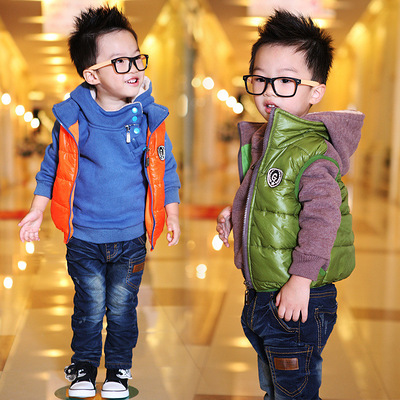 童装男童秋装2012冬款韩版棉马甲卫衣两件套