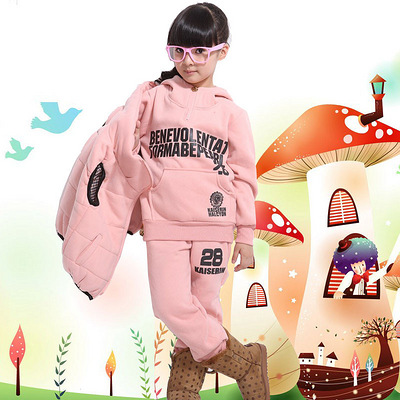 女童卫衣2012韩版秋冬装女童套装加绒加厚儿