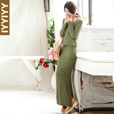 正品秋冬新款修身长款包臀长袖秋冬连衣裙厚针