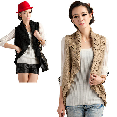 秋装新品女装时尚气质宽松马甲披肩棒针毛衣手