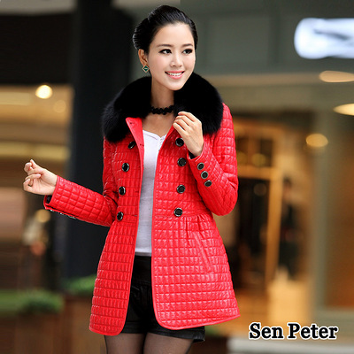 海宁绵羊皮皮衣女真皮羽绒服女中长款皮衣女狐