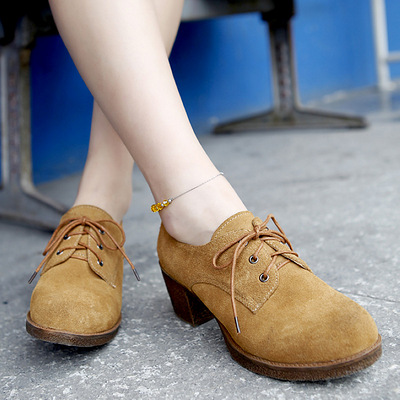 芭莎艾伦新款女鞋秋冬磨砂牛皮粗跟高跟复古简