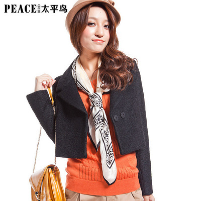 太平鸟女装2012秋冬新款 驳领短外套 修身百搭