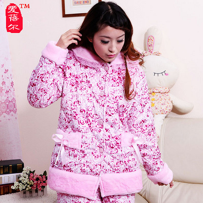 包邮 爱蓓尔睡衣女士秋冬款家居服 法兰绒加厚