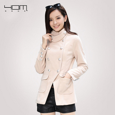 2012秋冬新品 韩版女装修身中长款毛呢外套呢