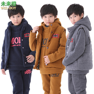 冬装新款韩版男童三件套中大童男孩加厚抓绒