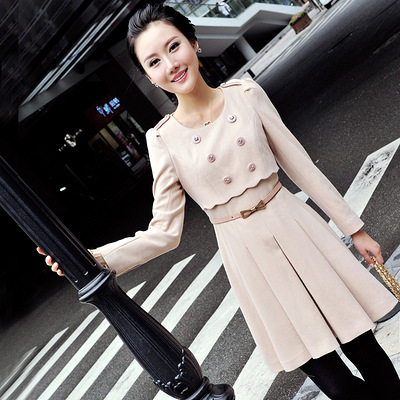 8折名媛坊正品秋冬新款韩版淑女假两件羊毛呢